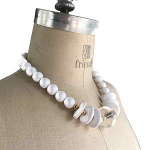 Vintage White Plastic and Lucite Bead Necklace,